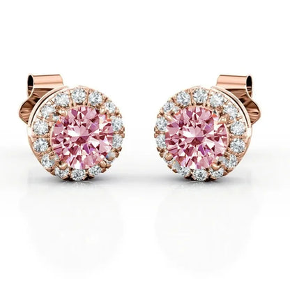 100% moissanite 925 Sterling Silver 6.5mm halo stud earring rose gold  Ear  Jewelry with GRA  pink moissanite earring for women