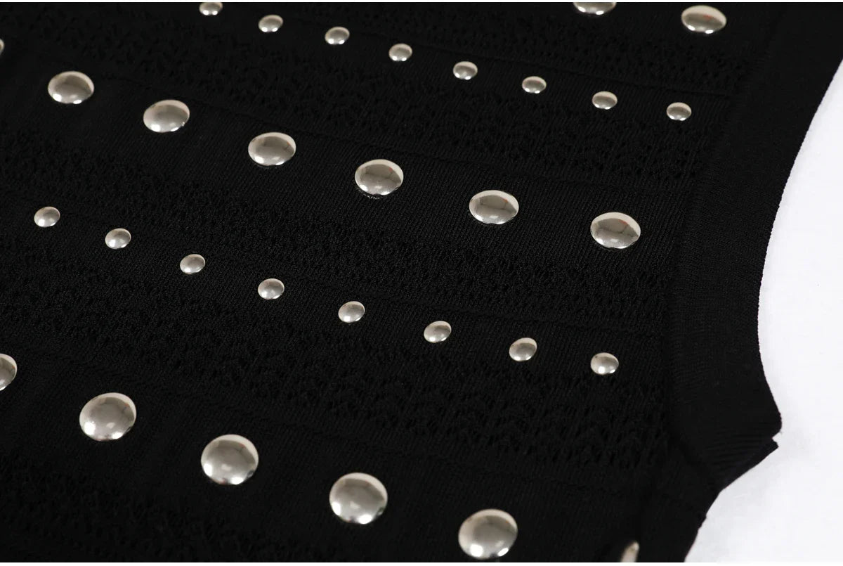 High Quality Elastic Knitted New Fashionable Round Neck Luxurious Hot Plate Sleeveless Slim Fit Women's Dress
