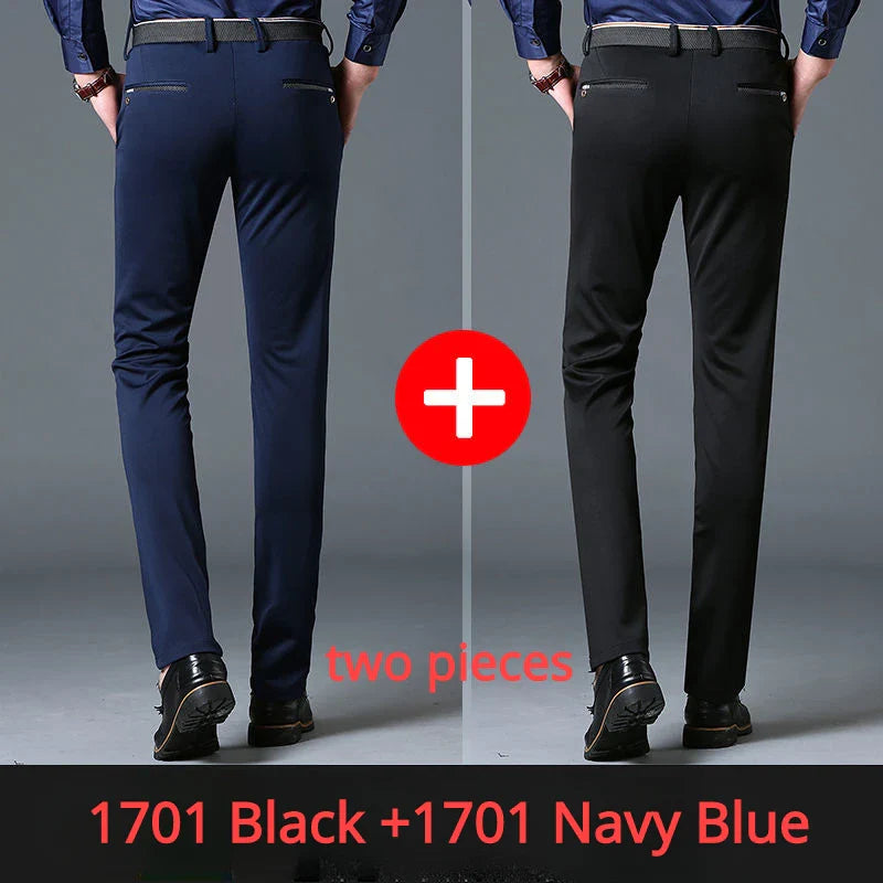Casual Suit Pants Stretch Men's Dress Pants Black Navy Blue Suit Pants Straight Slim-Fit Business Formal Trousers Plus Size 40