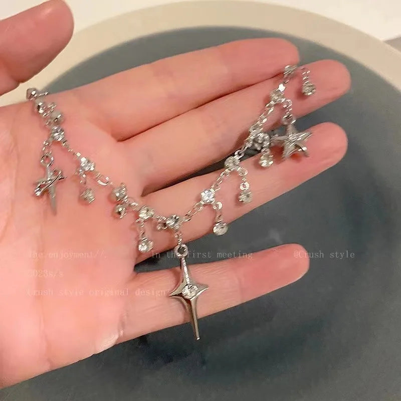 Pendent Necklace for Women Punk Simple Zircon Tassel Clavicle Chain Choker Elegent Party Gift Jewelry Girl