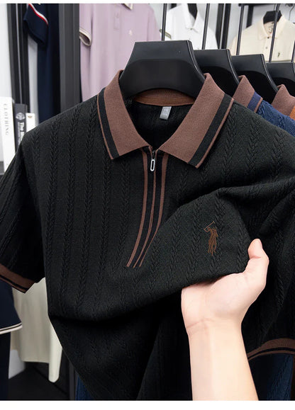 Luxury brand short sleeve T-shirt men's lapel top summer fashion jacquard design golf pony embroidery casual knitted polo shirt