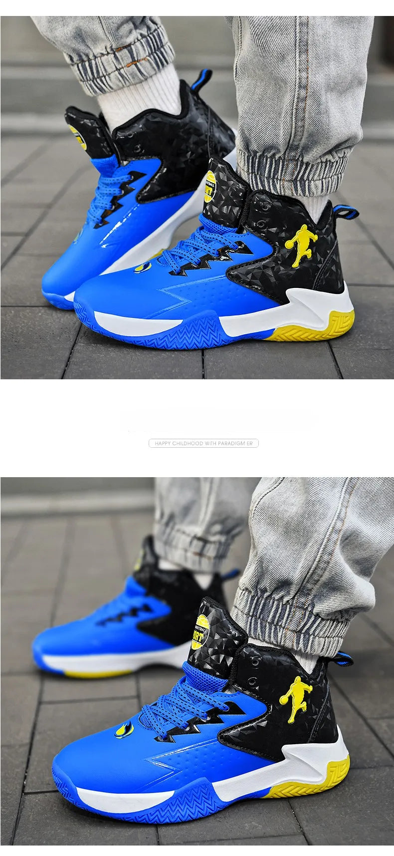 Children‘s Basketball Shoes Non-slip Breathable Basketball Training Sneakers Lace-up Boys Girls Basketball Boots Athletic Shoes