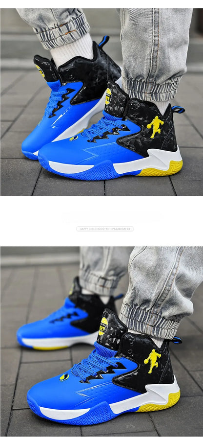 Children‘s Basketball Shoes Non-slip Breathable Basketball Training Sneakers Lace-up Boys Girls Basketball Boots Athletic Shoes