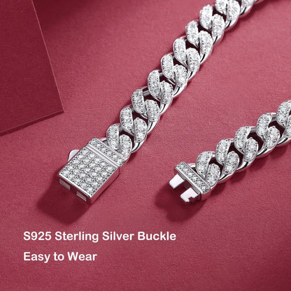 Sparkling Real Full Moissanite Cuban Chain Bracelet for Men Women 8mm S925 Sterling Silver Hip Hop Diamond Link Bracelets