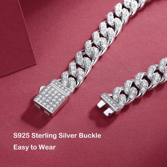Sparkling Real Full Moissanite Cuban Chain Bracelet for Men Women 8mm S925 Sterling Silver Hip Hop Diamond Link Bracelets