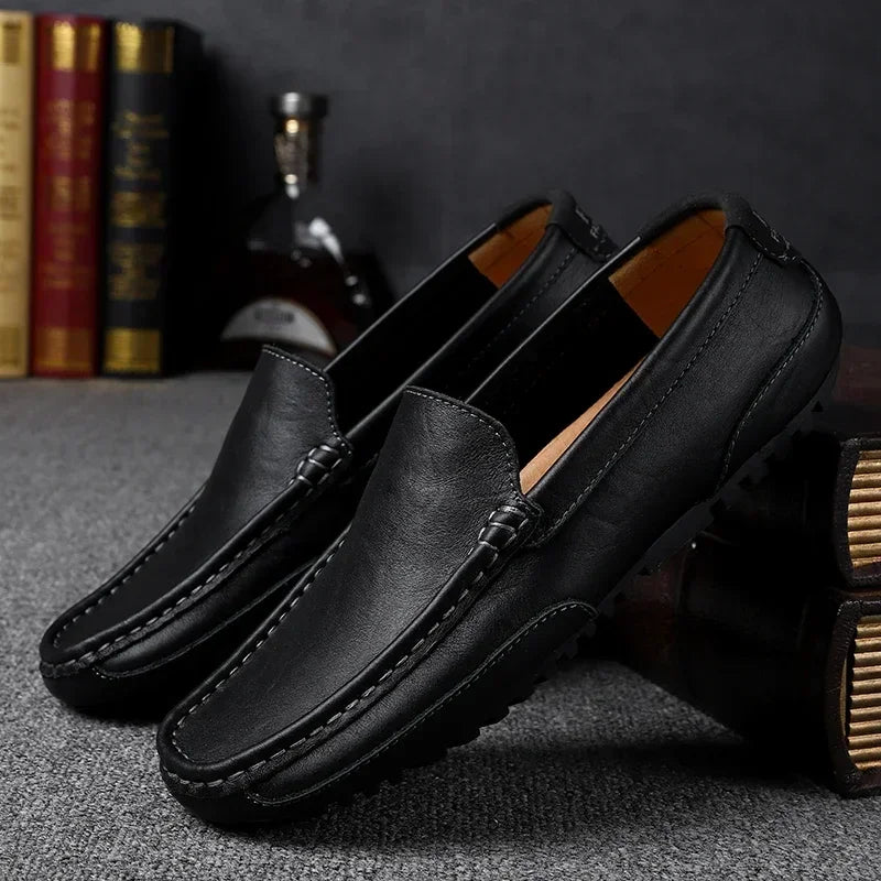 Genuine Leather Men Casual Shoes Luxury Brand Breathable Slip on Black Driving Shoes Soft Men Loafers Moccasins Plus Size 37-47