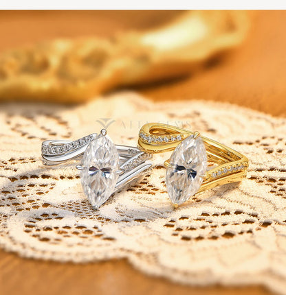 Luxury Marquise Cut Moissanite Stacking Rings S925 Silver Split Shank Engagement Band Women Bridal Sets Wedding Jewelry