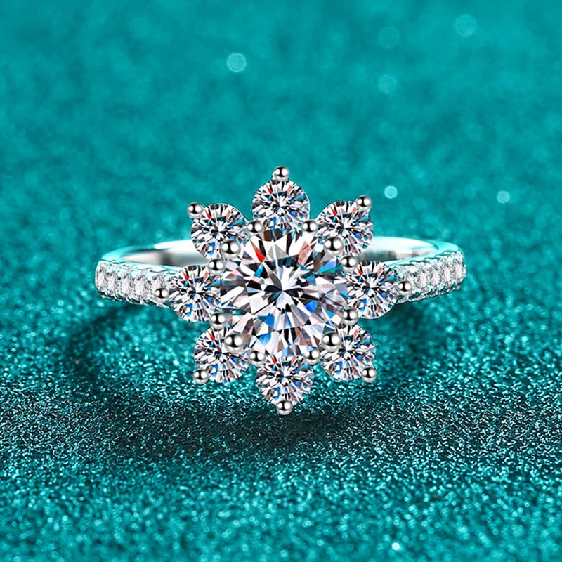 1ct 2ct Moissanite Eternity Ring 925 Sterling Silver with Gold Plated Wedding Flower Lab Diamond Rings For Women Jewelry