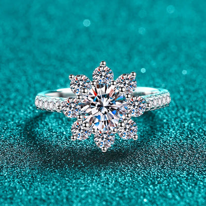 1ct 2ct Moissanite Eternity Ring 925 Sterling Silver with Gold Plated Wedding Flower Lab Diamond Rings For Women Jewelry