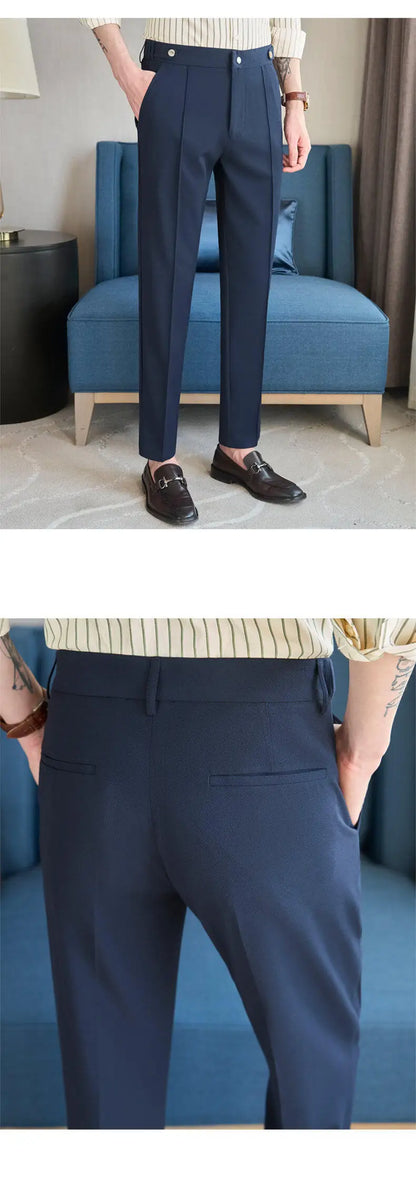 Men's Classic Black Dress Pants with Double Button Waistband, Perfect for Formal and Business Occasions Adjustable Waist.28-38