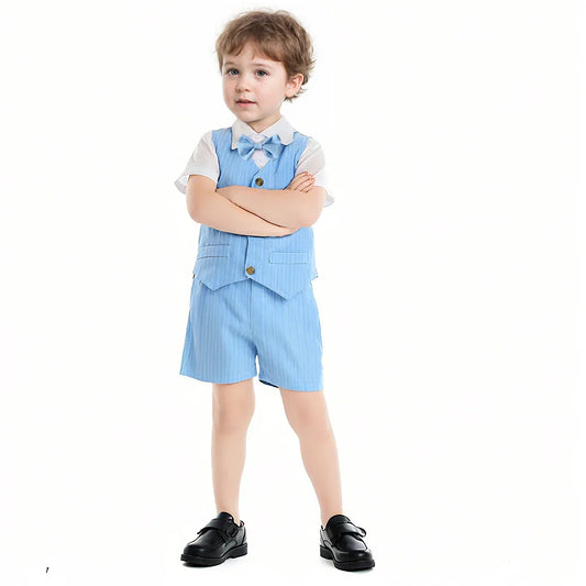 1-7T Kids Gentleman Sets Baby Boy Formal Anniversary Dress Toddler Party Suit White Shirt with Bow Tie+Vest+Trousers Clothing