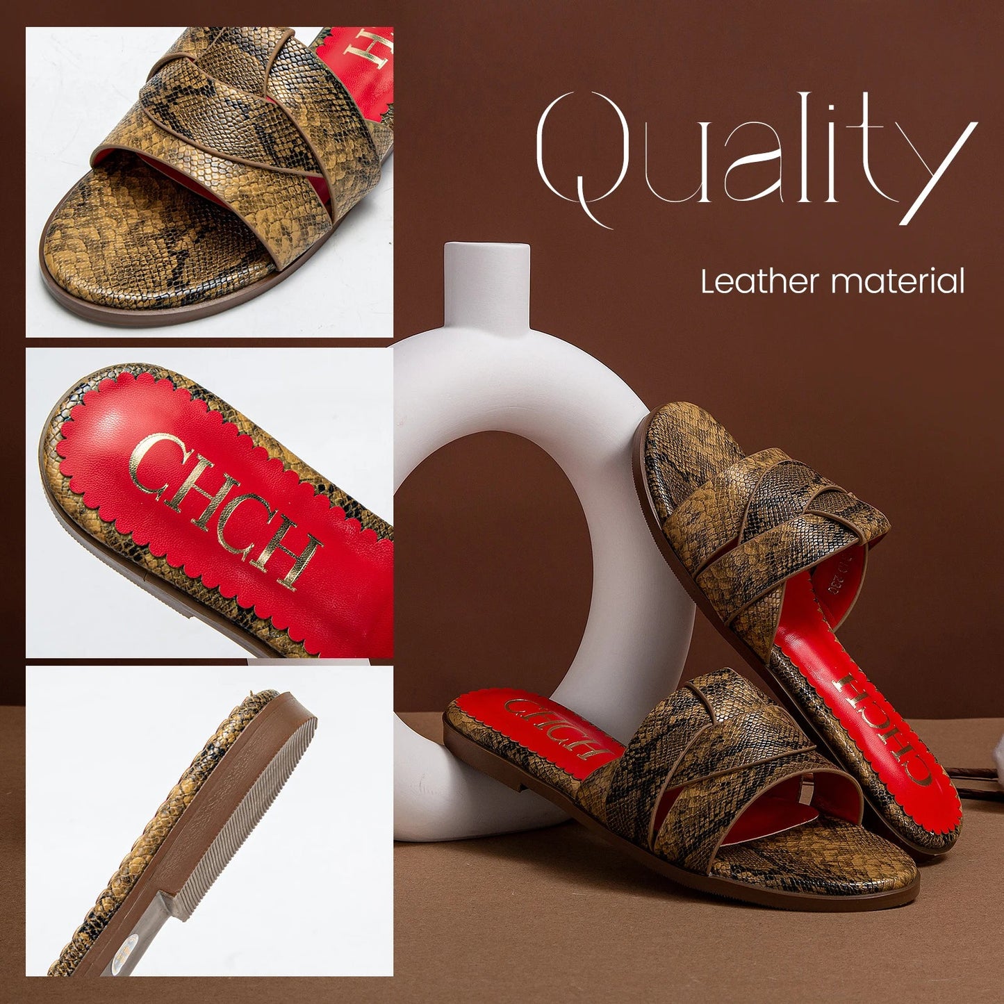 Women's Slippers Luxury brand PU Material Outdoor Flat Bottom Beach Tourism Summer Women's Slippers  2024 summer