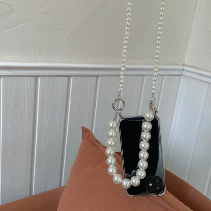 Pearl Chain With Casing for iPhone 16 15 14 13 12 11 Pro Max XR 8 7 Plus Crossbody Necklace Lanyard Phone Case Shockproof Cover
