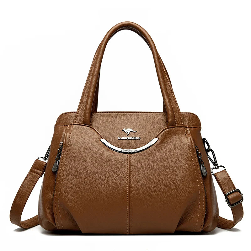 2024 New Multi Pocket Women's Handbag High Quality Soft Leather Female Shoulder Bag Luxury Designer Girl Tote Bolsas Sac A Main