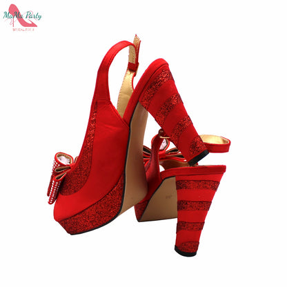 Fashion Pretty Peep Toe African Women Shoes Matching Bag Set in Silver Color Elegant Style Platform Sandals for Party