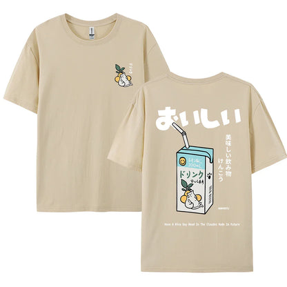 Cute Japanese Cat Print Oversized T-shirt men Women Short Sleeve Loose Casual Tee Shirt Streetwear Tops Cotton Harajuku Clothing