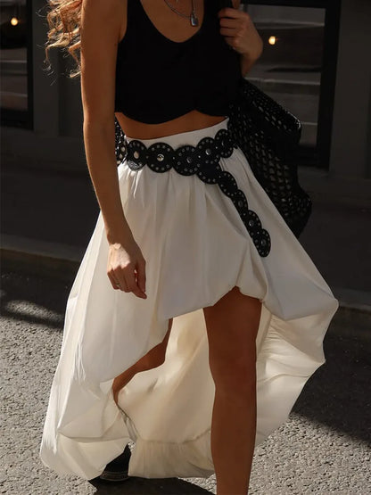 Fashion White Asymmetrical Long Skirts Female A-line Hem Vacation Skirt High Waist Casual Loose 2026 Summer Club Party Skirts