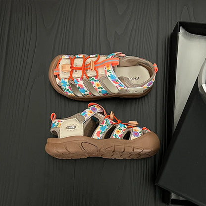 Summer Children Sandals Boys Girls Breathable Hollow Beach Shoes Baby Cute Print Sport Sandals