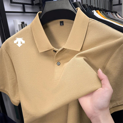 100% men's summer luxury brand polo shirt lapel geometric printing short sleeves t-shirt outdoor leisure men clothing tops