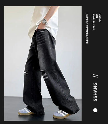 Men's American Style Loose Straight Leg Jeans Vintage Spring Summer New Arrival Drapey Trendy Wide Leg Long Pants