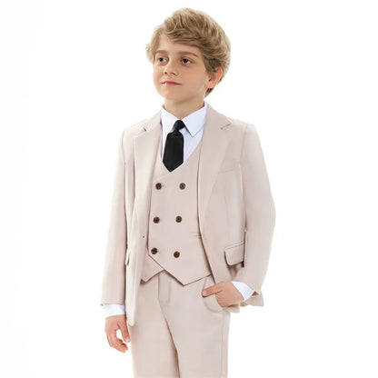 Kids Beige Gentleman Formal Suit Set New British Style Children's Christmas New Year Performance Party Wedding Costume