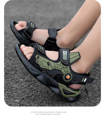 Summer Kids' Sandals Boys Soft Bottom Casual Beach Shoes School Students Comfortable Flat Walking Sandials