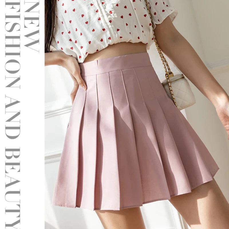 White Women Pleated Skirts Summer High Waist Zipper Girls Dancing JK Mini Skirts Black Fashion Student A Line Faldas 2023