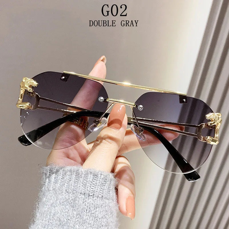 Rimless Designer Sunglasses Women Trendy Luxe Fashion Sunglasses Men