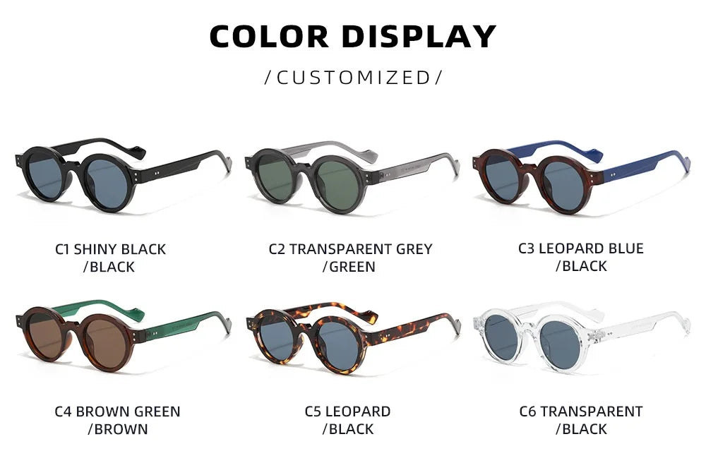 Round Sunglasses Men Punk Double Color Shades UV400 Retro Rivets Decoration Women Trending Sun Glasses Clear Lens Frame