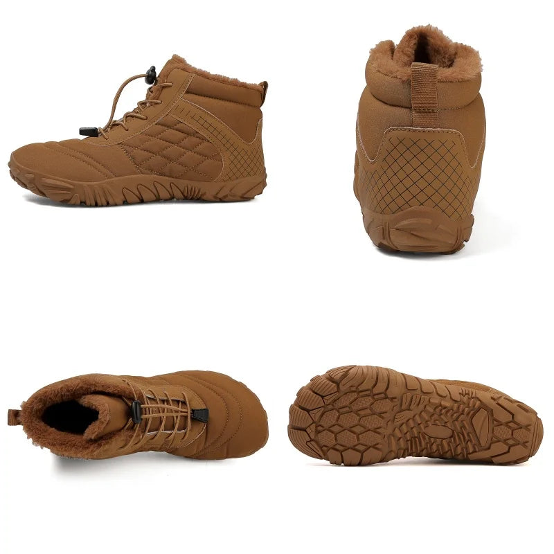 Botas de Caminhada de Inverno Barefoot Masculinas Femininas, Botas de Neve Quentes Sem Salto, Botas de Tornozelo com Biqueira Larga, Impermeáveis Minimalistas