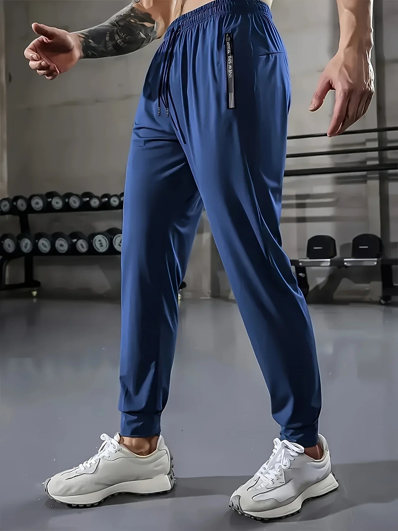 Summer Clothes Football Men's Ice Silk High Elastic Breathable Trousers With Drawstring Zipper Pockets Casual Sports Trousers