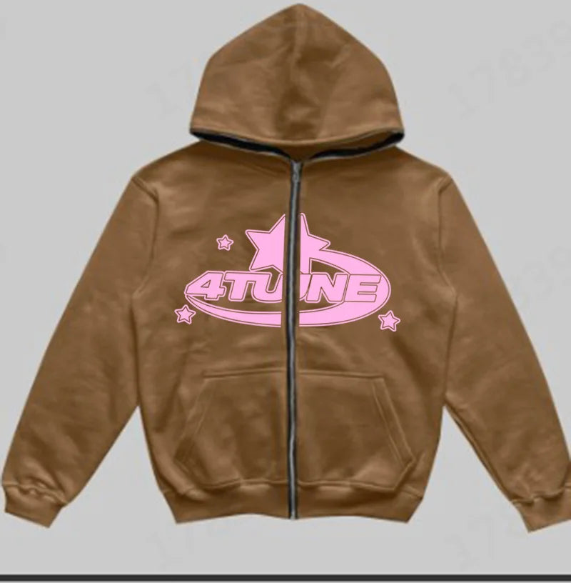 Moletom Masculino com Zíper e Estampa de Estrelas, Manga Comprida, Jaqueta Solta, Casaco Retrô, Harajuku Casual Gótico com Capuz Y2K Streetwear