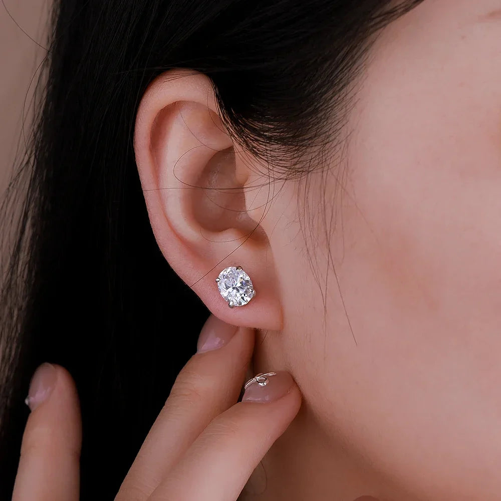 1-4CT Oval Moissanite Stud Earrings S925 Silver Sparkling Diamond Ear Studs For Women Men Wedding 18K Plated Jewelry GRA