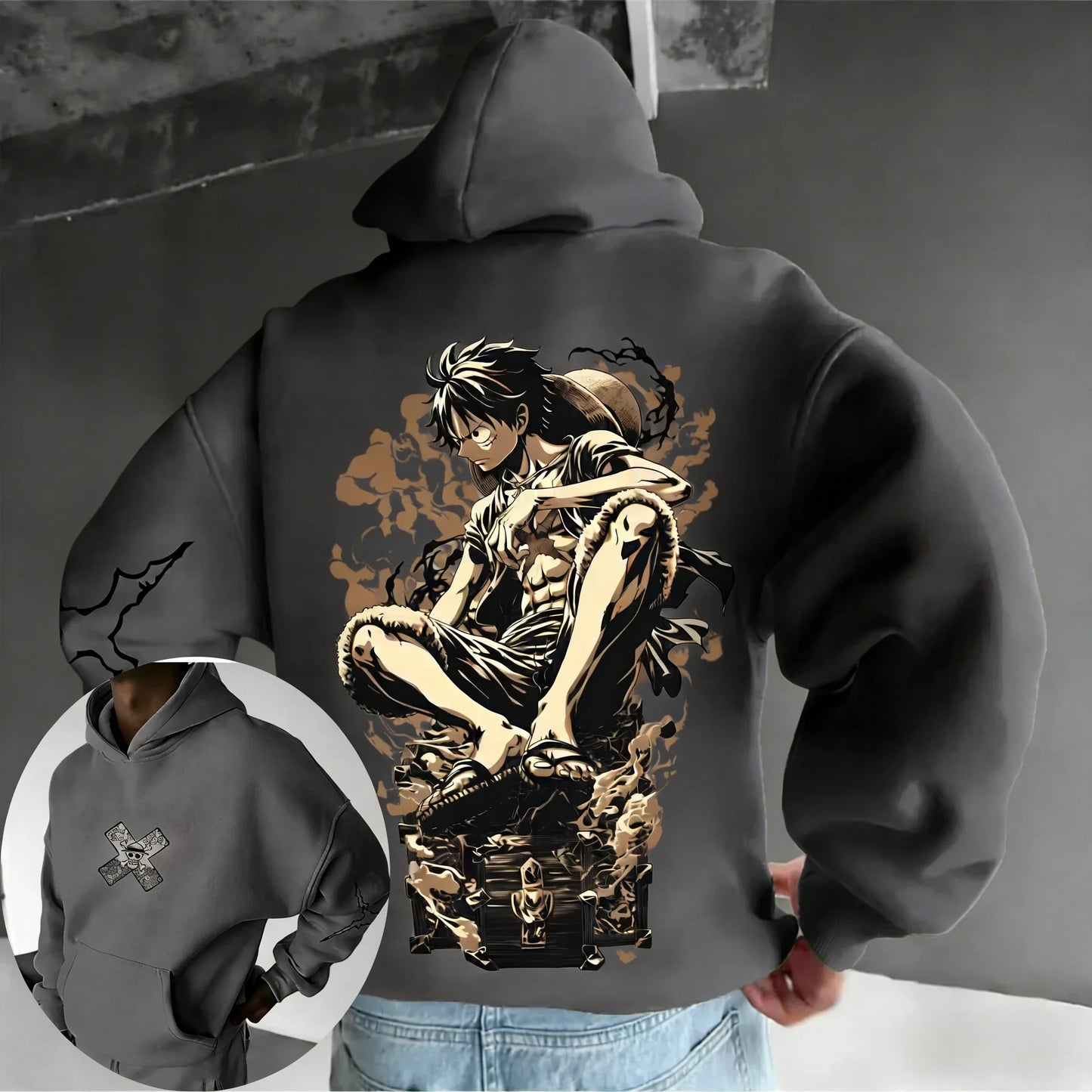 Anime Luffy Printed Cotton Hoodie  Spring/Autumn Men's New Street Hip Hop Loose Casual Parent Child Sweater Top