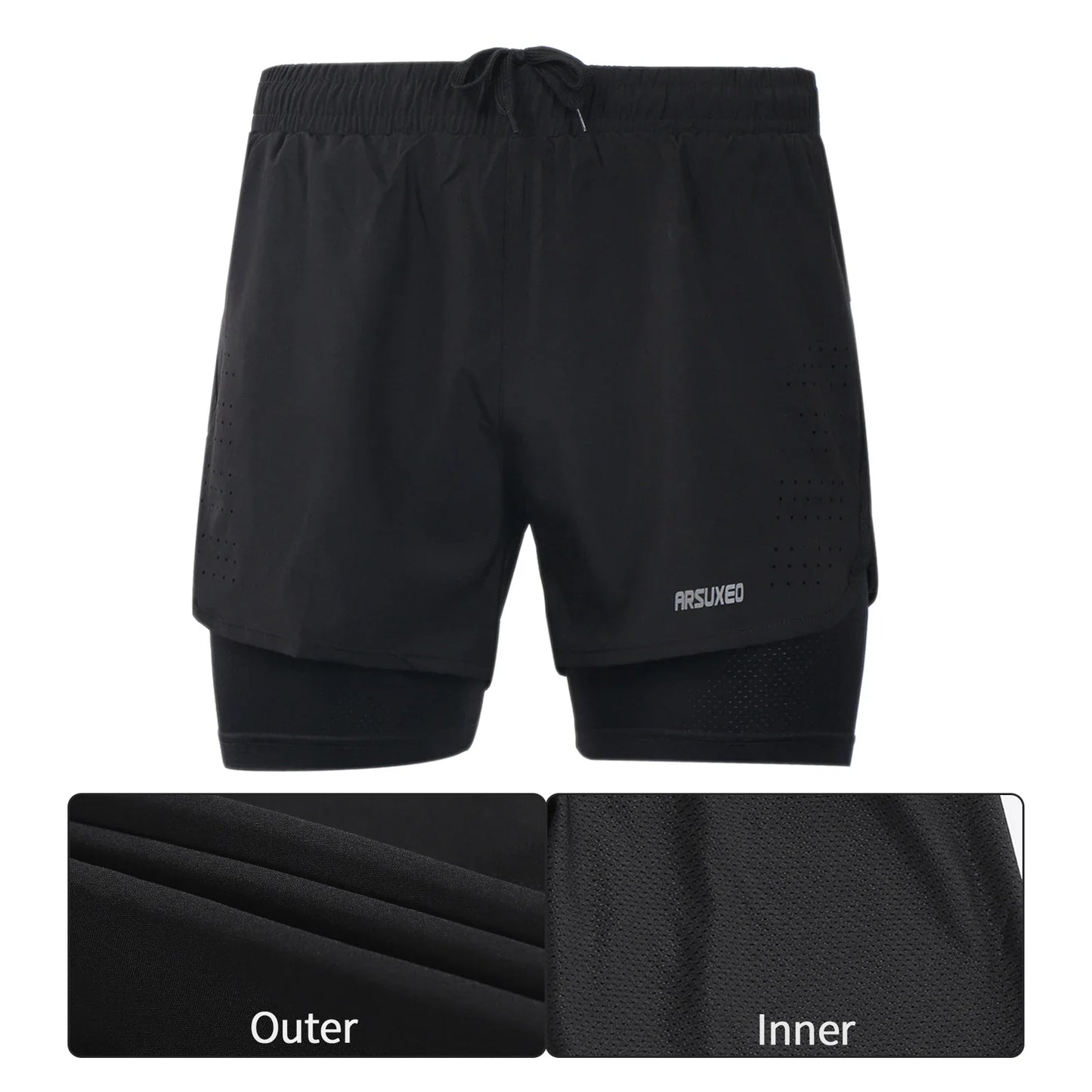 Men's Running Shorts Outdoor Sports Training Exercise Jogging Gym Fitness 2 in 1
