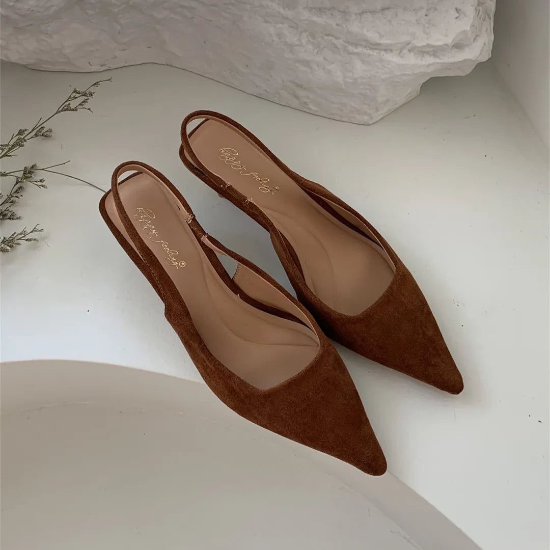 Women Sandals Pointed Toe Elegant Low-heel Shoes Summer Fashion Slingback Woman Mules Shoes Pumps Dress Shoes