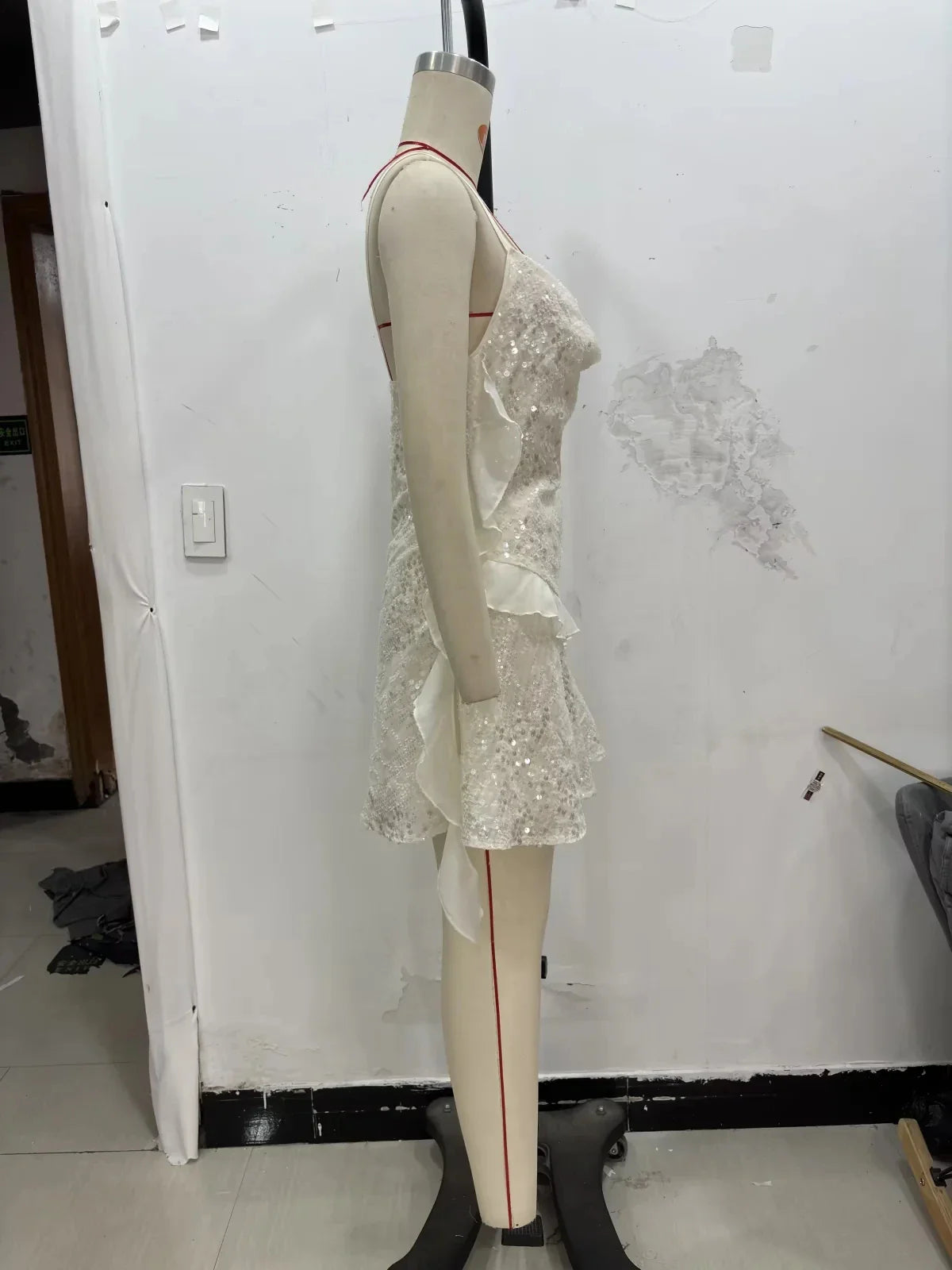 Women Dress Solid Cami Backless Sequined Tierred Mini Short Dress Fashion 2025 Fall Evening Club Party Dress