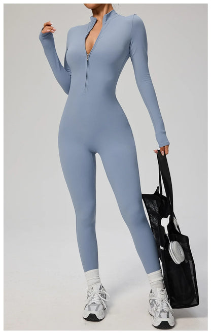 Zipper Jumpsuit Women Quick Dry Clothing Sportswear Woman Gym Yoga Sport Sets Spandex Nylon Workout Sets Women Tracksuit