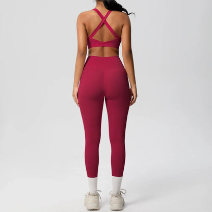 Women 2pcs Patchwork Sport Yoga Suit Training Sleeveless Sport Gym Tops  Tummy Control Slimming Booty Leggings Yoga Suit Sports