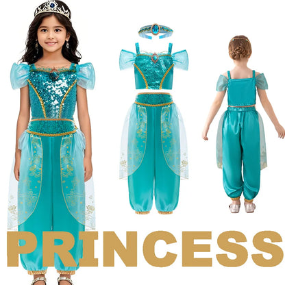 Girl Jasmine Two-piece Set Halloween role-playing Jasmine Princess Suit + Magic Lamp Props Stage Performance Costume