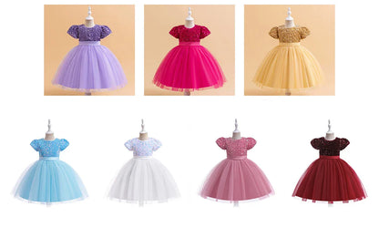 Summer Sequins Bow Party Dress For Girl Christmas Costume Elegant Wedding Princess Girls Dresses Lace Birthday Prom Gown Evening