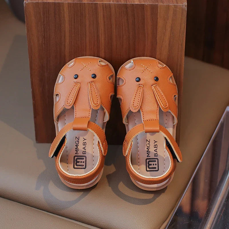 Toddler Children Sandals Rabbit Lovely White Brown Kids Summer Shoes Unisex Breathable Flexiable Comfy Boys Girls Shoes 21-30