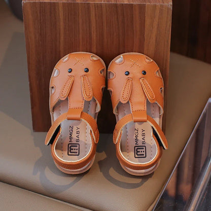Toddler Children Sandals Rabbit Lovely White Brown Kids Summer Shoes Unisex Breathable Flexiable Comfy Boys Girls Shoes 21-30