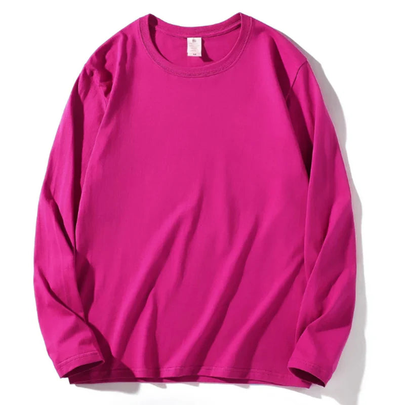 2026 Autumn Women Leisure Cotton Daily Long Sleeve Tops Lady Versatile Round Neck Baggy Clothes Female Concise Solid T-shirts