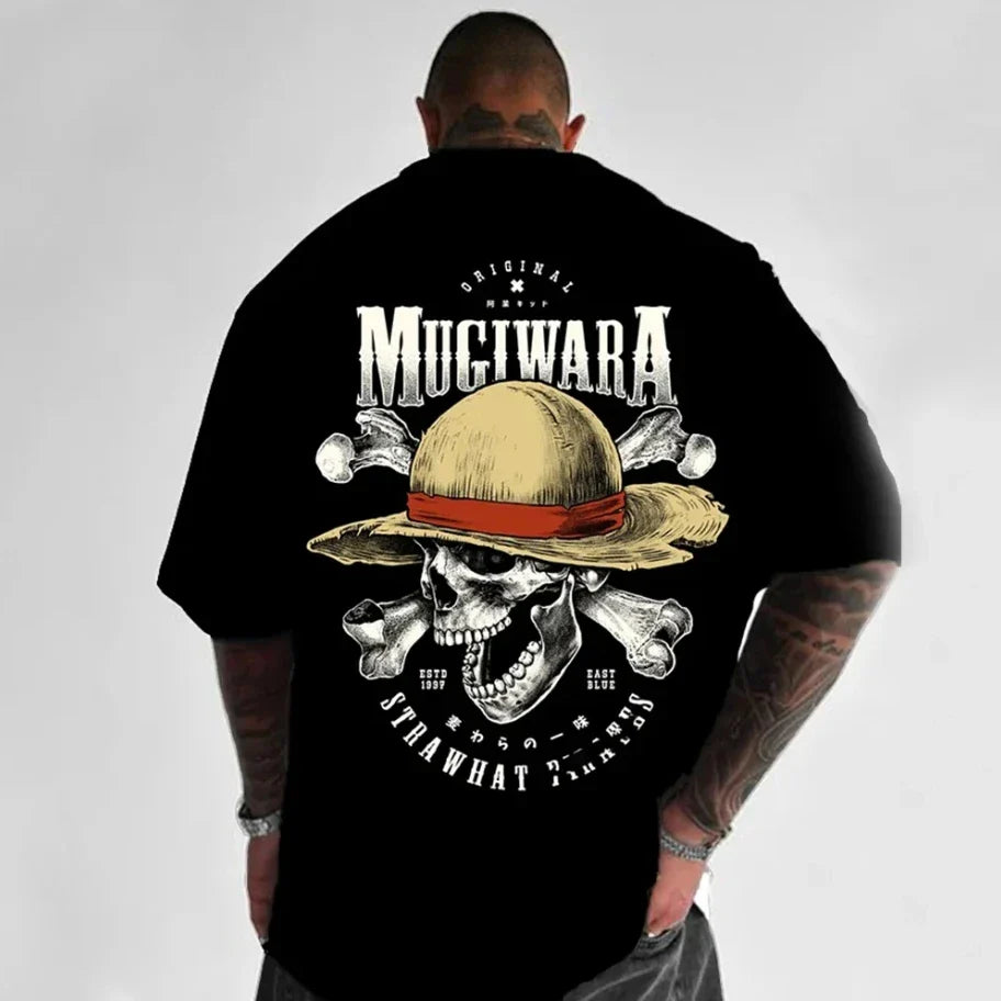 The Latest ONE PIECE Japanese-style Animation Loose Large-size Retro Heavy Cotton Couple Crew Neck Short-sleeved T-shirt