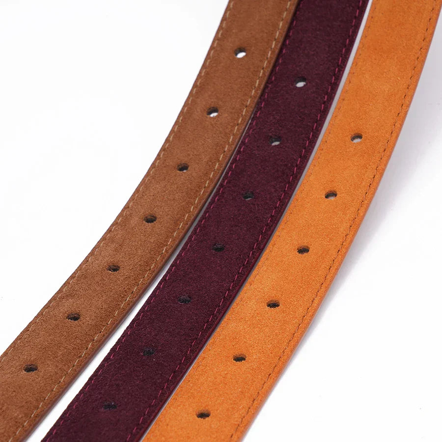 Genuine Leather Suede Women Belt Fashion Skinny Waistband Retro Gold Buckle Brown Belts for Jeans Pants