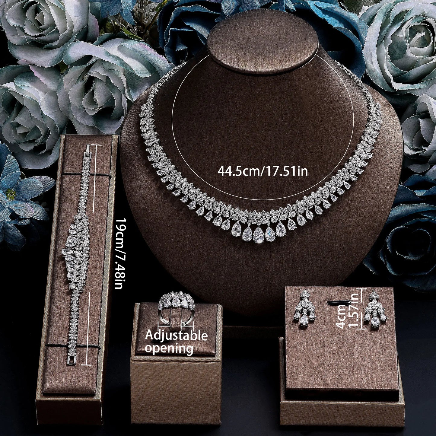 2024 Novo Conjunto de Joias de Noiva Luxuoso de Zircônia Cúbica AAA de 4 Peças para Festa de Casamento Nigéria Dubai
