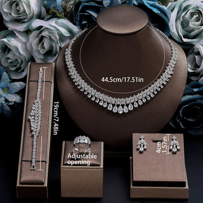2024 Novo Conjunto de Joias de Noiva Luxuoso de Zircônia Cúbica AAA de 4 Peças para Festa de Casamento Nigéria Dubai