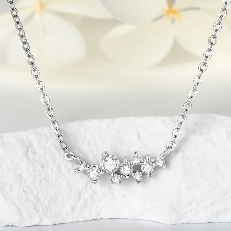 Colar e Anel de Diamantes Moissanite Prata Esterlina 925 Conjunto de Joias com Pingente de Aglomerado para Mulheres Anéis de Noivado Presente
