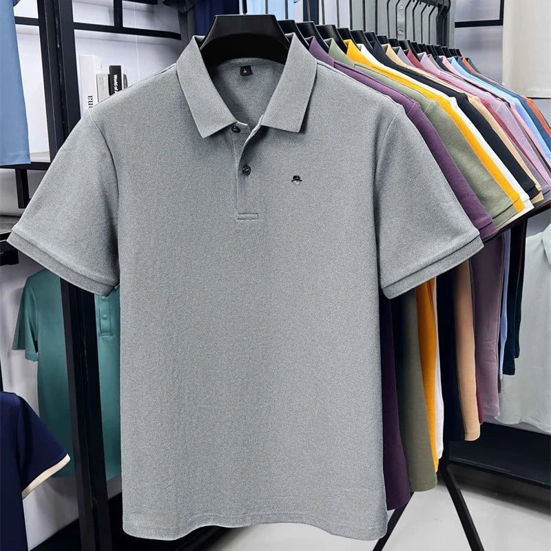 Men's Cotton100% High End Brand Lapel Polo Shirt Summer New Solid Color Print Short Sleeve T-Shirt Casual Breathe Men's Clothing